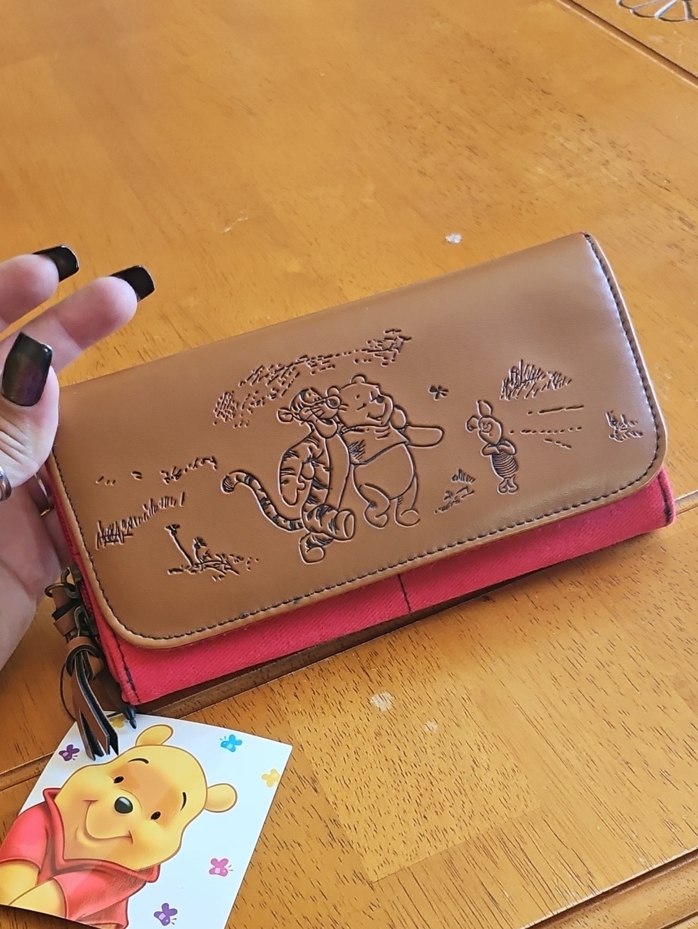 Winnie the Pooh Brown and Red Trifold Wallet